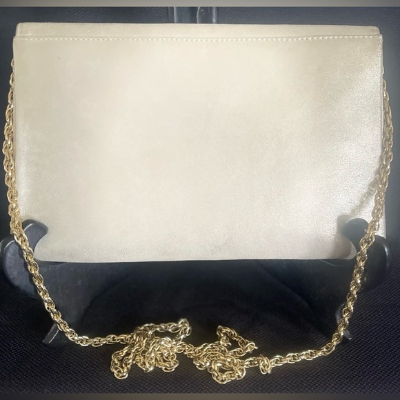 Rodo Gold Leather Evening Bag, Gold Chain Shoulder Strap Swarovski Crystal Mint - Picture 2 of 11